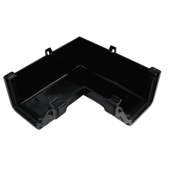 black Aquaflow 130mm Internal 90° Ogee Gutter Angle - installed