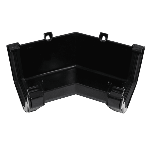 black Aquaflow 130mm Internal 135° Ogee Gutter Angle - installed