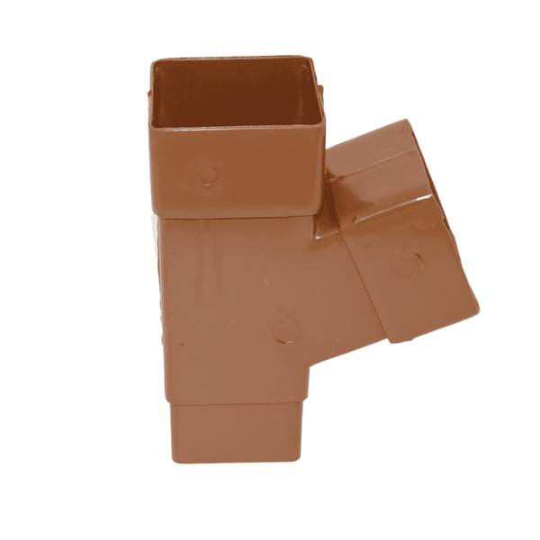Light Brown Aquaflow Square 112.5° Plastic Y Branch Fitting - installed