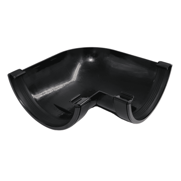 Black Aquaflow 170mm Half Round 90° Gutter Angle - installed