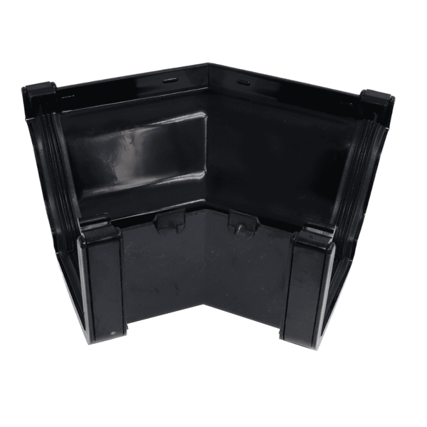 Black Aquaflow 130mm External 135° Ogee Gutter Angle - installed