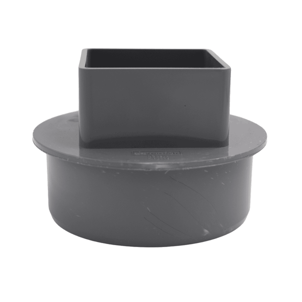 grey Aquaflow 65mm Square to Round 110mm Soil Adaptor - installed