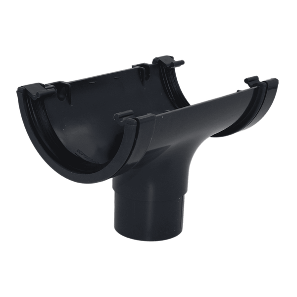 Anthracite Grey Aquaflow 112mm Half Round Running Outlet Gutter - installed