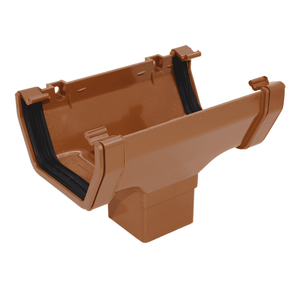 Light Brown Aquaflow 114mm Square Running Outlet Gutter - installed