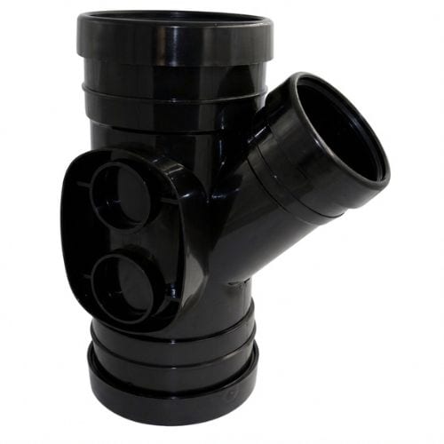 Aquaflow 160mm Pipe Triple Socket Tee 135° Branch Black
