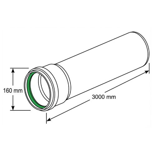 Aquaflow 160mm Single Socket Pipe 3m Drawing - installed