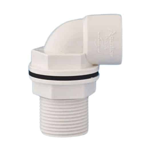 Aquaflow 21.5mm Bent Compression Tank Connector White - installed