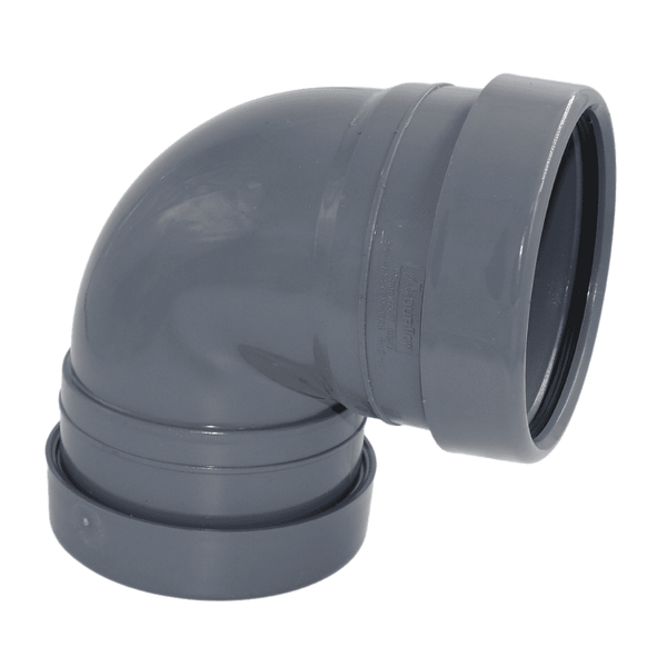 Aquaflow 110mm Push Fit Soil Pipe Double Socket Bend 90° - installed