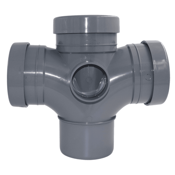 Aquaflow 110mm Push Fit Soil  92.5° Double Branch (Double Tee) - installed